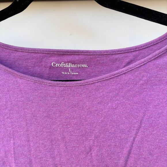 Croft & Barrow Purple Zipper Embellishment Shoulder Top, 100% Cotton, Size L - Picture 2 of 4